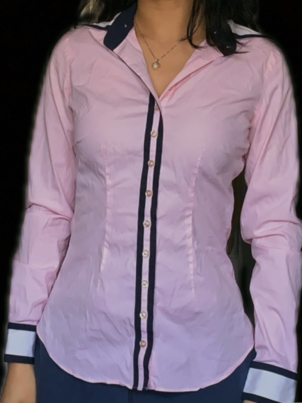 12 Avenue Pink Button-Down Shirt with Navy Trim US6